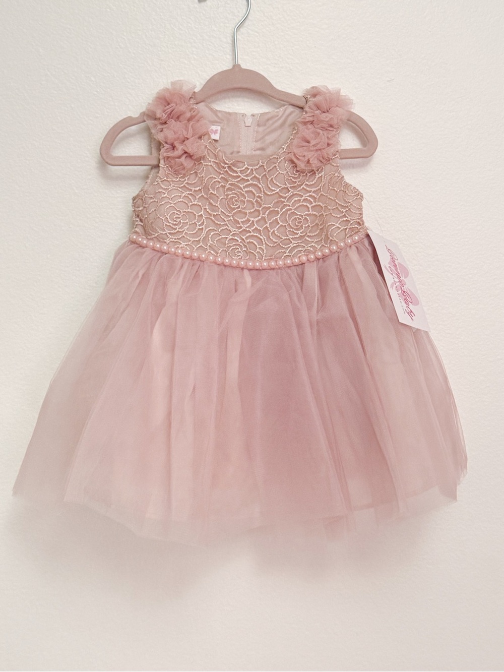 Bonnie Baby Blush Pink Tulle Lace Flower Girl Dress